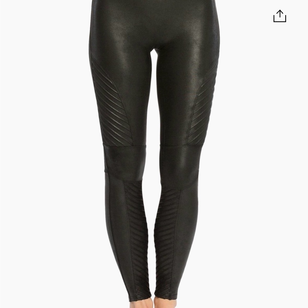 SPANX faux leather moto black Leggings size Lg Like New